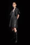 Rara Avis_Black Polyester Tassel Plunge V Hair Raising Shift Dress _Online_at_Aza_Fashions
