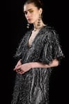 Buy_Rara Avis_Black Polyester Tassel Plunge V Hair Raising Shift Dress _Online_at_Aza_Fashions