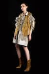 Rara Avis_Gold Polyester Tassel Open Hair Raising Hand Embroidered Gilet _Online_at_Aza_Fashions