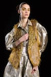 Buy_Rara Avis_Gold Polyester Tassel Open Hair Raising Hand Embroidered Gilet _Online_at_Aza_Fashions