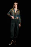 Rara Avis_Multi Color Cotton Print Checks Lapel Collar Indus Embroidered Jumpsuit _Online_at_Aza_Fashions