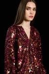 Buy_Rara Avis_Maroon Viscose Embroidery Sequins V-neck Full Sleeve Top_Online_at_Aza_Fashions