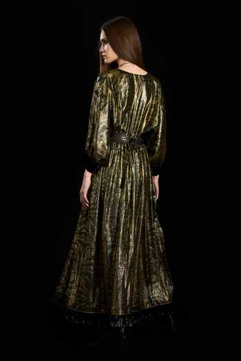 Shop_Rara Avis_Black Viscose, Lurex V-neck Woven Palm Tree Kaftan _at_Aza_Fashions