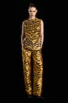 Rara Avis_Gold Polyester Woven Sequins Band The Dunes Top _Online_at_Aza_Fashions