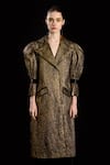 Buy_Rara Avis_Gold Polyester Woven Lapel The Sand Trench Coat _at_Aza_Fashions