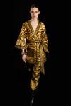 Buy_Rara Avis_Gold Polyester Woven Front Open Kimono Jacket With Belt _at_Aza_Fashions