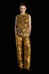 Buy_Rara Avis_Gold Polyester Sand Dunes Woven Jacquard Pant _at_Aza_Fashions