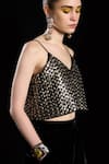 Buy_Rara Avis_Black Viscose Embroidered Dabka V Neck The Treasured Metallic Crop Top _Online_at_Aza_Fashions