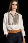 Buy_Rara Avis_White Cotton Embroidered Collared Metallic Yoke Shirt _at_Aza_Fashions