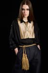 Buy_Rara Avis_Black Cotton Embroidered Collared Metallic Yoke Button Down Shirt _at_Aza_Fashions