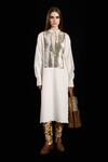 Buy_Rara Avis_White Cotton Embroidered Mandarin Collar Pleated Metallic Yoke Dress _at_Aza_Fashions