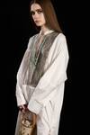 Buy_Rara Avis_White Cotton Embroidered Mandarin Collar Pleated Metallic Yoke Dress _Online_at_Aza_Fashions