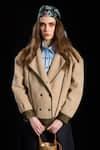 Buy_Rara Avis_Beige Viscose Lapel Collar Faux Fur Jacket _at_Aza_Fashions