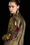 Rara Avis_Gold Polyester Embroidered Dabka Lapel Collar And Aari Work Blazer _at_Aza_Fashions