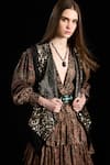 Buy_Rara Avis_Black Viscose Embroidered Dabka Shawl Collar Mongolian Sky Gilet _at_Aza_Fashions