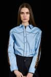 Buy_Rara Avis_Blue Cotton Collared Button Down Lace Insert Shirt _at_Aza_Fashions