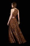 Shop_Rara Avis_Brown Viscose Lurex V Neck Floral Pattern Gathered Maxi Dress _at_Aza_Fashions