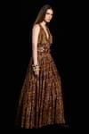 Buy_Rara Avis_Brown Viscose Lurex V Neck Floral Pattern Gathered Maxi Dress _Online_at_Aza_Fashions