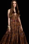 Buy_Rara Avis_Brown Viscose Lurex V Neck Floral Pattern Gathered Maxi Dress 