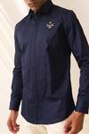 Shop_Seven_Blue Cotton Embroidered Motif Button Down Shirt _Online_at_Aza_Fashions