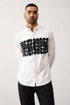 Seven_White Cotton Molecule Graphic Patchwork Shirt_Online_at_Aza_Fashions