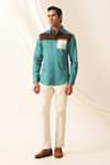 Buy_Seven_Green Cotton Ocean Color Block Pattern Shirt _at_Aza_Fashions