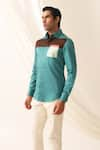 Seven_Green Cotton Ocean Color Block Pattern Shirt _Online_at_Aza_Fashions