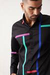 Shop_Seven_Black Cotton Polychromatic Striped Button Down Shirt_Online_at_Aza_Fashions