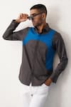 Buy_Seven_Grey Cotton Ameoba Contrast Panel Shirt _at_Aza_Fashions