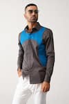 Buy_Seven_Grey Cotton Ameoba Contrast Panel Shirt _Online_at_Aza_Fashions