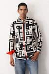 Shop_Seven_Black Cotton Geometric Print Shirt_Online_at_Aza_Fashions