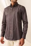 Shop_Seven_Grey Cotton Embroidered Thread Arched Shirt _Online_at_Aza_Fashions