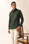 Buy_Seven_Green Cotton Piping Detailed Shirt _at_Aza_Fashions