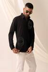 Shop_Seven_Black Cotton Embroidered Bead Diffused Shirt _Online_at_Aza_Fashions