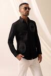 Seven_Black Cotton Embroidered Bead Diffused Shirt _at_Aza_Fashions