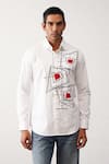 Seven_White Cotton Graphic Draft Pattern Detailed Shirt _Online_at_Aza_Fashions