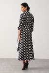 Shop_Seven_Black Bemberg Sateen Printed Polka Dots Notched Lapel Wrap Dress _at_Aza_Fashions