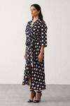 Buy_Seven_Black Bemberg Sateen Printed Polka Dots Notched Lapel Wrap Dress _Online_at_Aza_Fashions