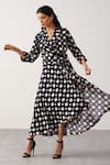 Shop_Seven_Black Bemberg Sateen Printed Polka Dots Notched Lapel Wrap Dress _Online_at_Aza_Fashions