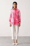 Seven_Pink Cotton Poplin Printed Leaf Collared Faded Shirt _Online_at_Aza_Fashions