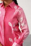 Shop_Seven_Pink Cotton Poplin Printed Leaf Collared Faded Shirt _Online_at_Aza_Fashions