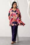 Buy_Seven_Multi Color Bemberg Sateen Printed Floral V Neck Monet Tunic And Pant Co-ord Set _at_Aza_Fashions