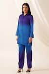 Buy_Seven_Blue Bemberg Sateen Collared Ombre Tunic And Pant Co-ord Set _at_Aza_Fashions