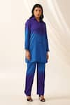 Seven_Blue Bemberg Sateen Collared Ombre Tunic And Pant Co-ord Set _Online_at_Aza_Fashions