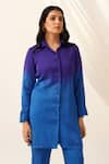 Seven_Blue Bemberg Sateen Collared Ombre Tunic And Pant Co-ord Set _at_Aza_Fashions