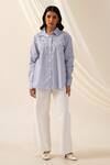 Buy_Seven_Blue Cotton Poplin Stripe Collared Pattern Shirt _at_Aza_Fashions