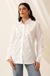 Buy_Seven_White Cotton Poplin Stripe Collared Bling Pattern Shirt _at_Aza_Fashions