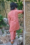 Shop_Laadlo_Orange Indian Cotton Print Leheriya Striped Genda Kurta With Pant _at_Aza_Fashions