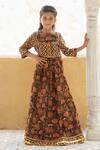 Buy_Laadlo_Brown Indian Cotton Print Wildbloom Nargis Lehenga With Blouse _at_Aza_Fashions