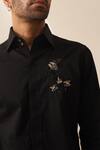 Shop_Seven_Black Cotton Embroidered Moth Motif Shirt _Online_at_Aza_Fashions